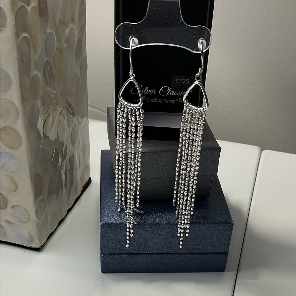 Sterling Silver Long Tassel Earrings - Silver